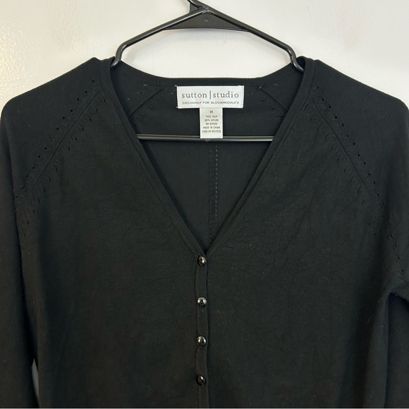 Sutton Studio Black Silk Blend Cardigan Sweater Size Medium Bloomingdales - Picture 2 of 9